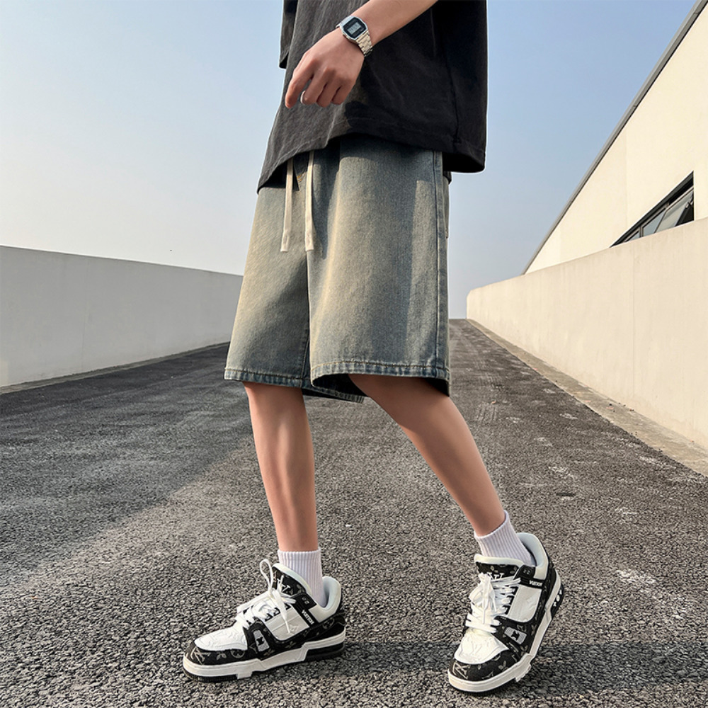 Men's Shorts Summer High Street Short Jeans Fashion Retro Men's Denim Shorts Solid Hip Hop Men's Street Pants Elastic Waist 230403