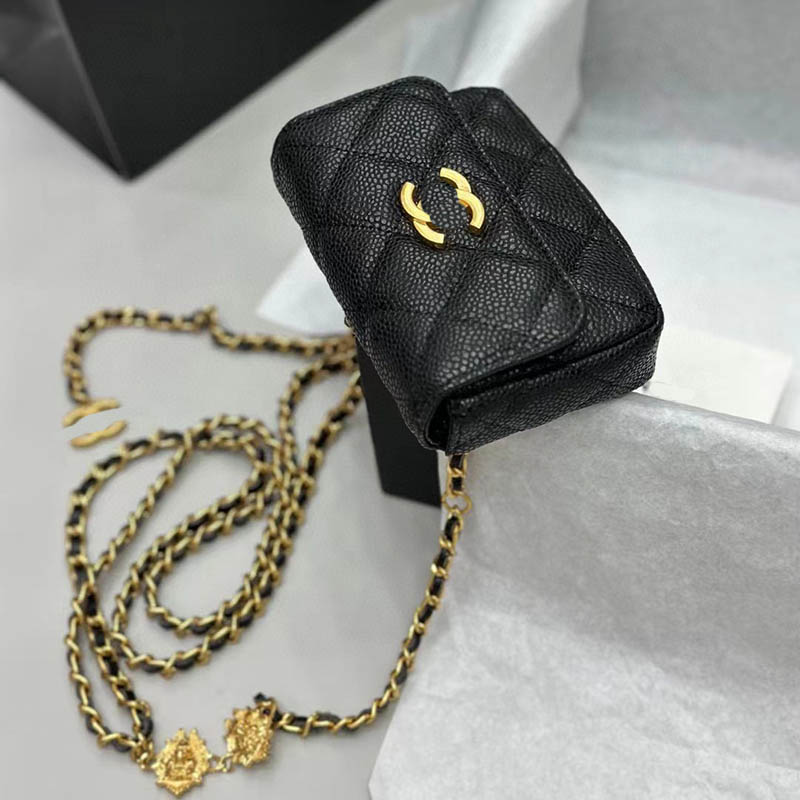 Woman Mini Chain Bag Women Designer Waist Bag fashion Lady bumbag phone black Color 2 Style classic Design Thin Waist Belts for Womens highly quality Mini bag with box