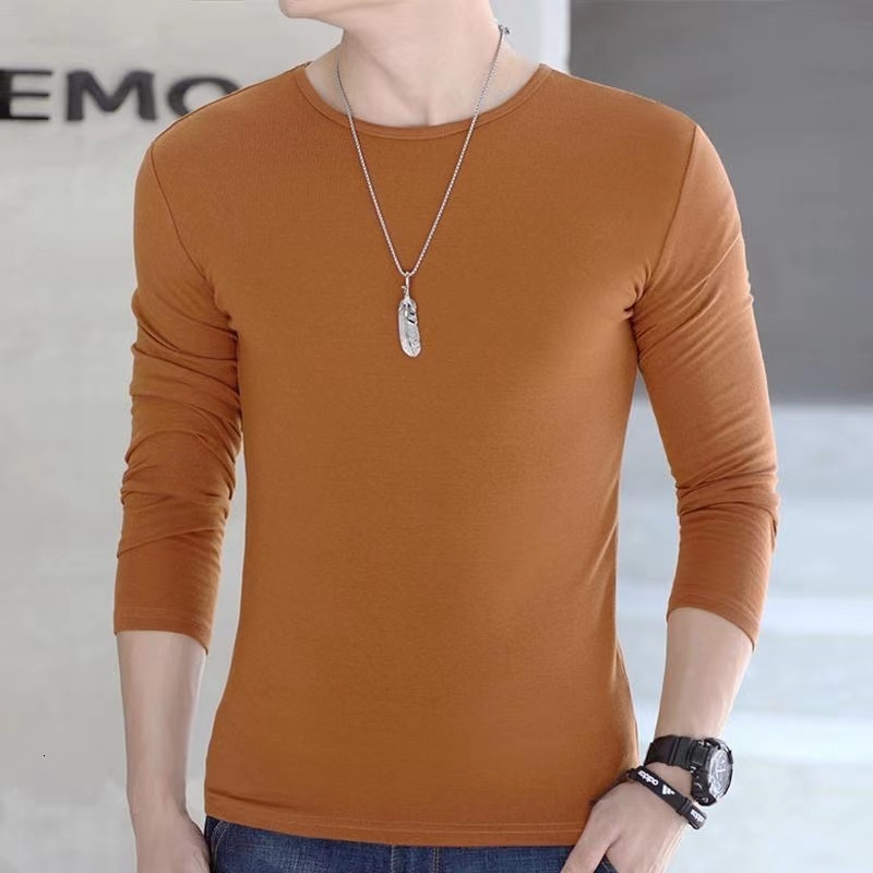 Men's T-Shirts Men's Long Sleeve T-shirt Elastic Slim Fit Simple Fashion Self Culture Wearable Solid Color Men's O-Neck Shirt 230403