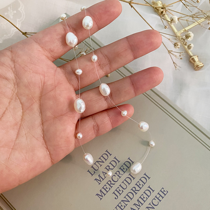 Beaded Necklaces ASHIQI Real Natural Baroque Pearl Necklace 925 Sterling Silver Wedding Fashion Jewelry for Women 230403