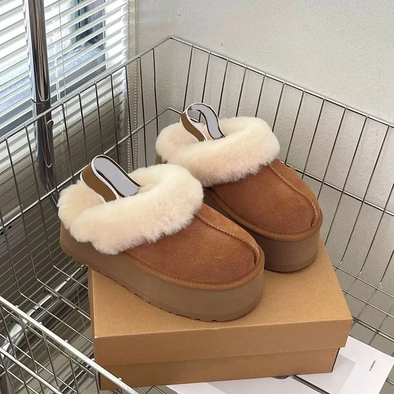 Foam Platform Australian Slippers Woman Fur Tazz Mule Slipper Fluffy Winter Warm House Platform Slippers Chestnut Indoor Thick Bottom Sliders