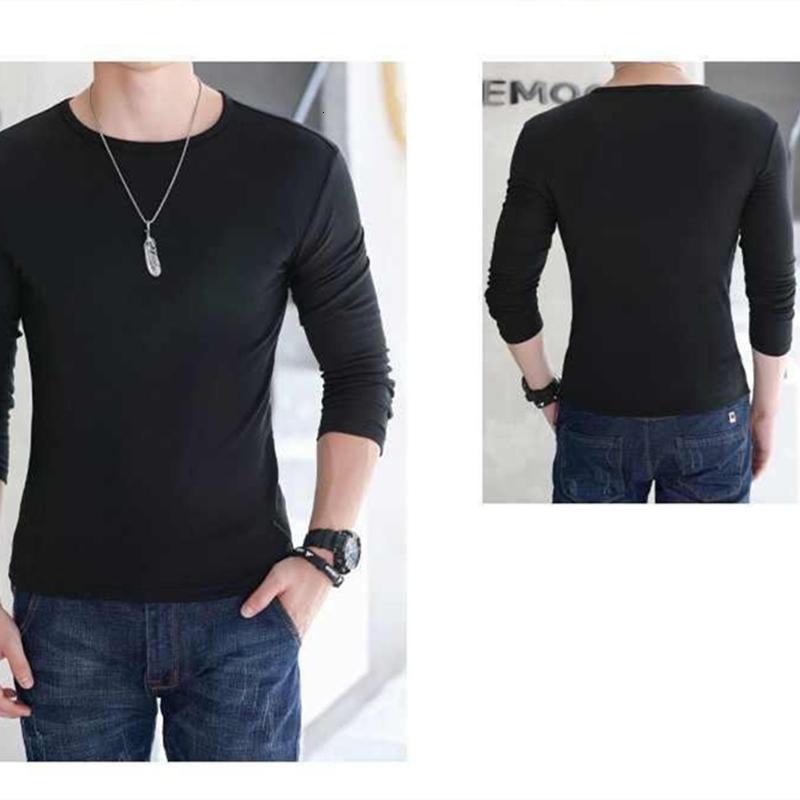Men's T-Shirts Men's Long Sleeve T-shirt Elastic Slim Fit Simple Fashion Self Culture Wearable Solid Color Men's O-Neck Shirt 230403