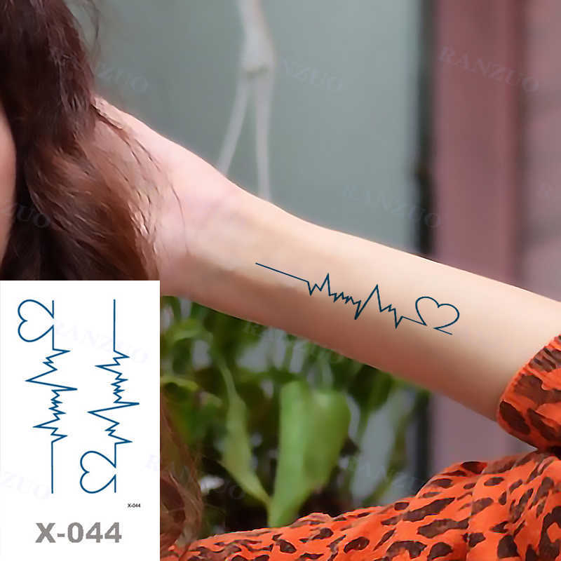 Temporary Tattoos Waterproof Temporary Tattoo Sticker Black English Letters Stars Feathers Waves Men and Women Art Tattoo Chest Neck Arm Tattoo Z0403