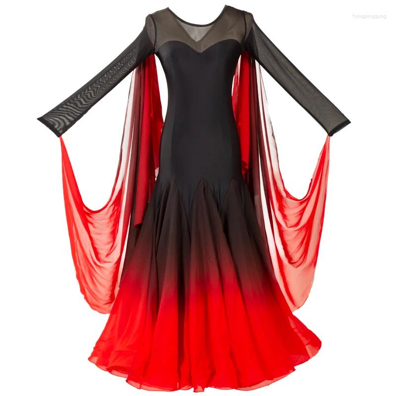 Red Ballroom Dress For Women - Sexy Modern Dance Costume, Acrylic Fabric, National Standard, Customizable, Stage Wear