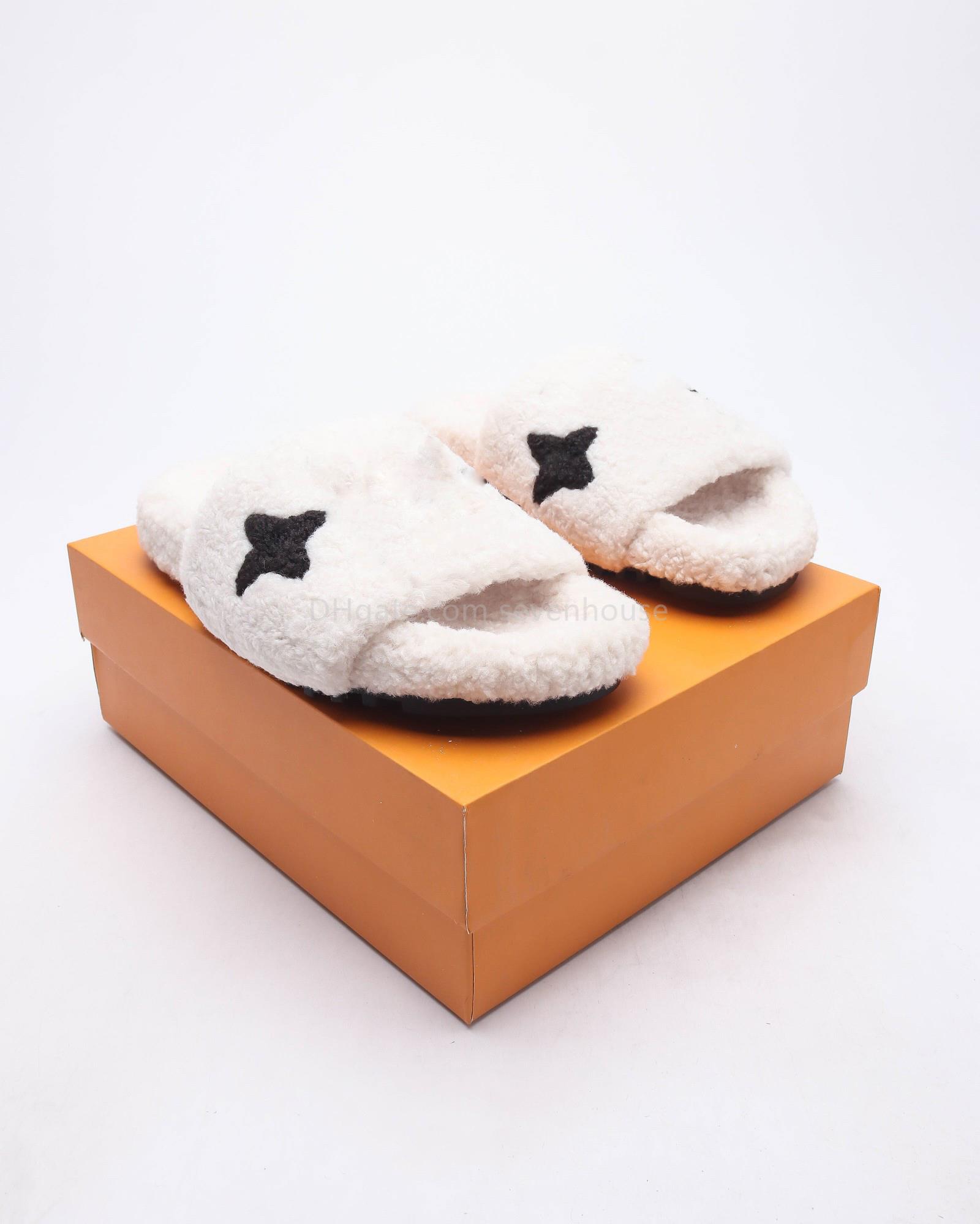 Furry slippers designer louisvuitton shoes Vintage flats Designer Sandals Alphabet logo Black Fashion Luxury Casual Shoes White