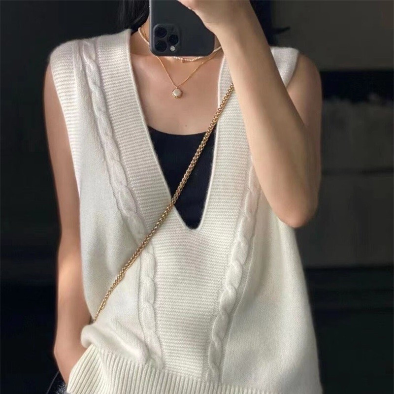 Women's Vests 100% Pure Wool Cashmere Tank Top Women's V-neck Thick Sleeve Non woven Autumn Large Tank Top Knitted Tank Top 230403