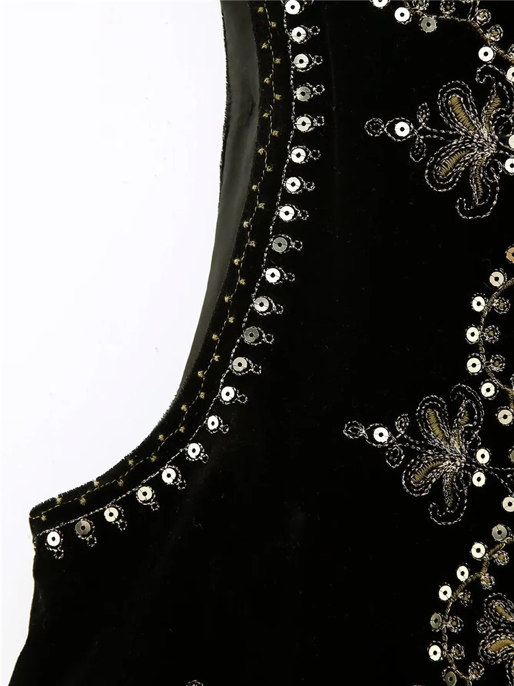 Women's Vests TRAF Women's Sleeveless Embroidered Velvet Tank Top Women's Tank Top Autumn Short Sleeve Jacket Open Front Sequin Women&#
