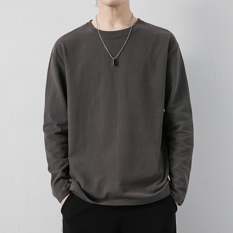 Men's T-Shirts Spring Long Sleeve Oversized Men's Solid Harajuku 100% Cotton Casual Basic O-Neck Men's T-Shirt 230403