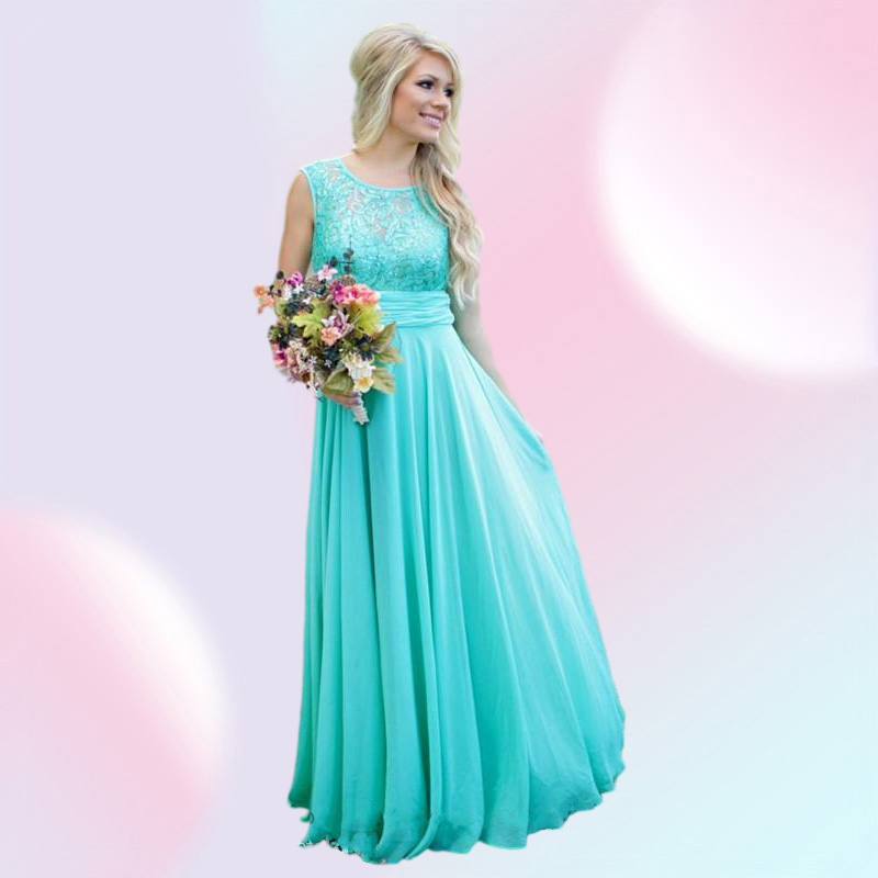 New Teal Country Bridesmaid Dresses Scoop A Line Chiffon Lace V Backless Long Cheap Bridesmaids Dresses for Wedding BA1513