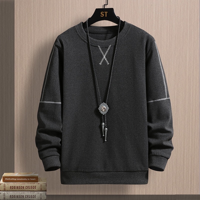 Men's T-Shirts Men's Casual Sweatshirt Autumn/Winter Korea Fashion Long Sleeve T-shirt with Velvet Top O-Neck Hoodie 230403