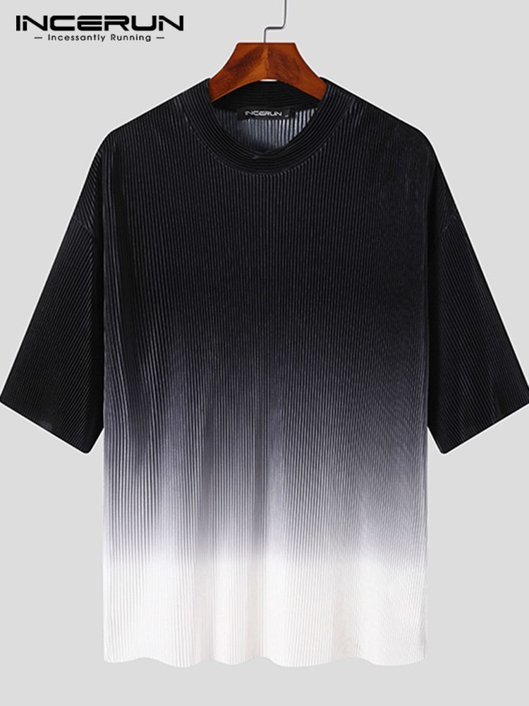 Men's T-Shirts INCERUN Fashion Men's T-Shirt O-Neck Half Sleeve Tie Dye Gradual Relaxed Men's Clothing Folding Casual Camisetas S-5XL 2