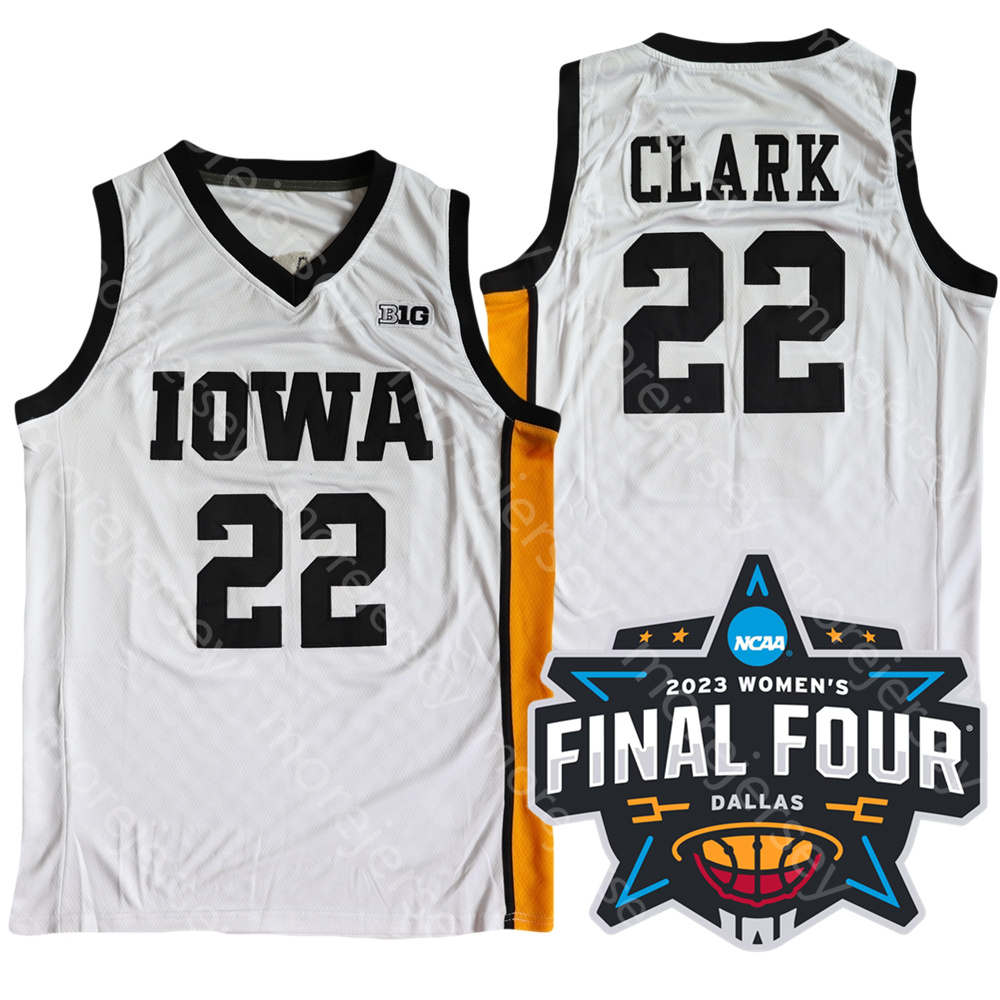 

2023 Women Final Four 4 Jersey NCAA College Iowa Hawkeyes Basketball Caitlin Clark Size S-3XL All Stitched Embroidery White Yellow, As pic