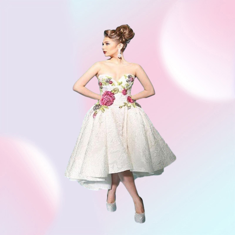 Ball Gown HiLo Prom Dresses with Sweetheart Neckline Tea Knee Length Sleeveless Lace Flowers Elegant Sweety Party Evening Go