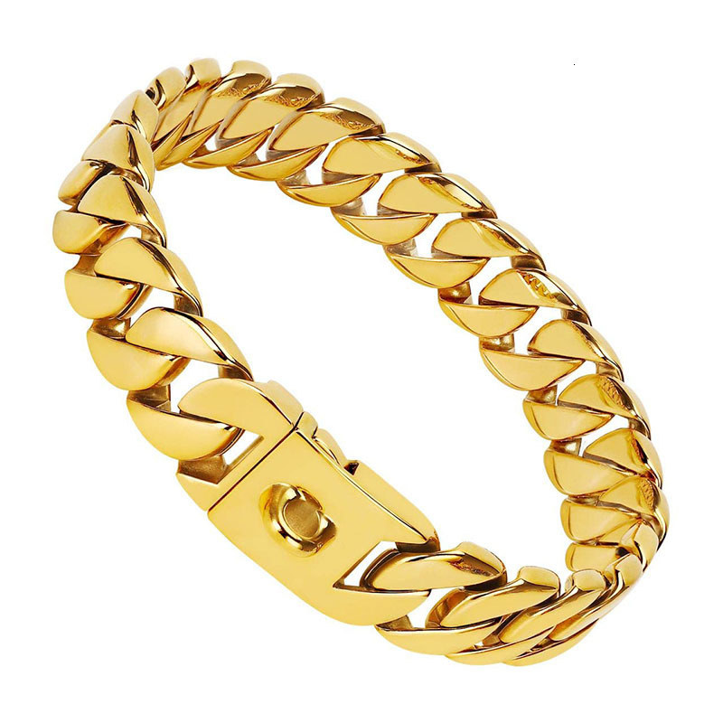 Dog Collars Leashes Strong Golden Choker Pets s Cuban Link Chain 32mm Width Stainless Steel for Medium Large Bulldog Usage 230403