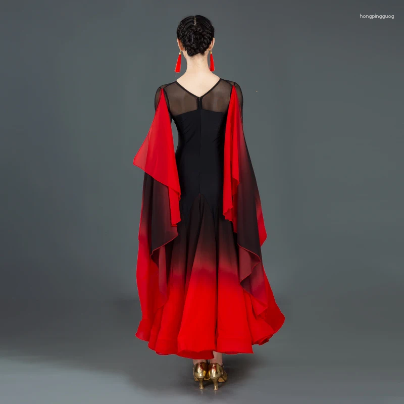 Red Ballroom Dress For Women - Sexy Modern Dance Costume, Acrylic Fabric, National Standard, Customizable, Stage Wear