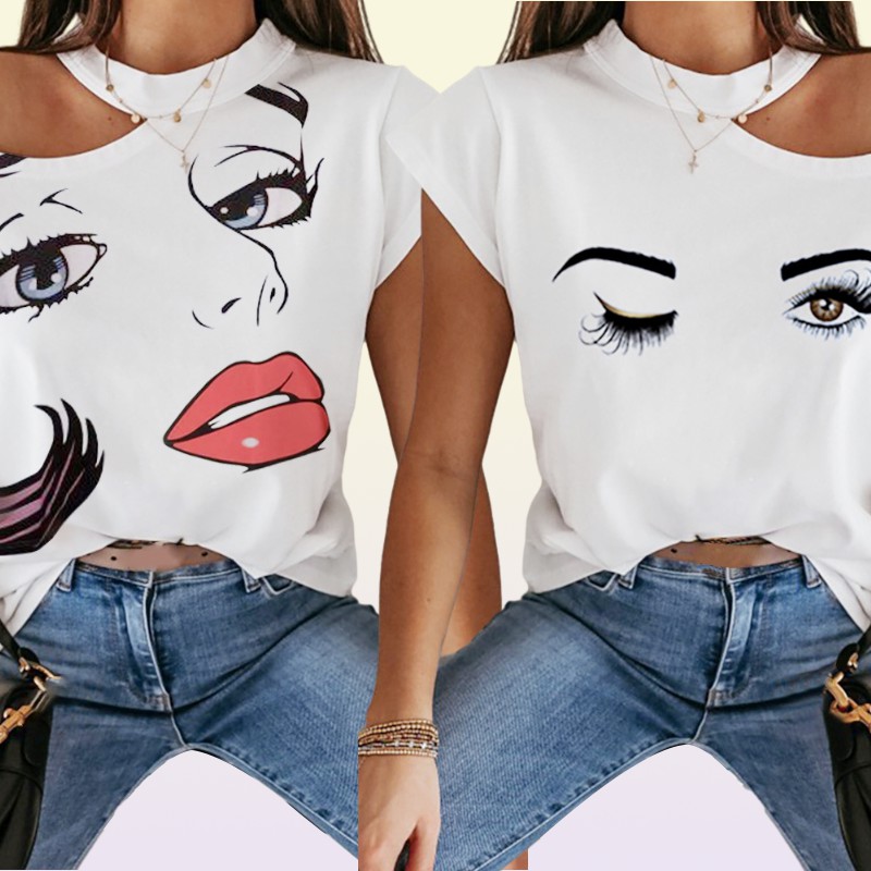 New Arrival Womens Tshirt Stand Collar Joint Print Lips Around The Neck Tops Tees Sleeveless Ladies Acetate Size S2XL