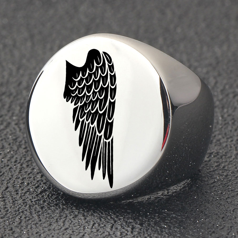 New Titanium Stainless Steel Square Finger Ring Sun Wing Basketball Lion Anit Rust Silver Gold Color Rings for Men Hip Hop Punk Rock Birthday Gift Who