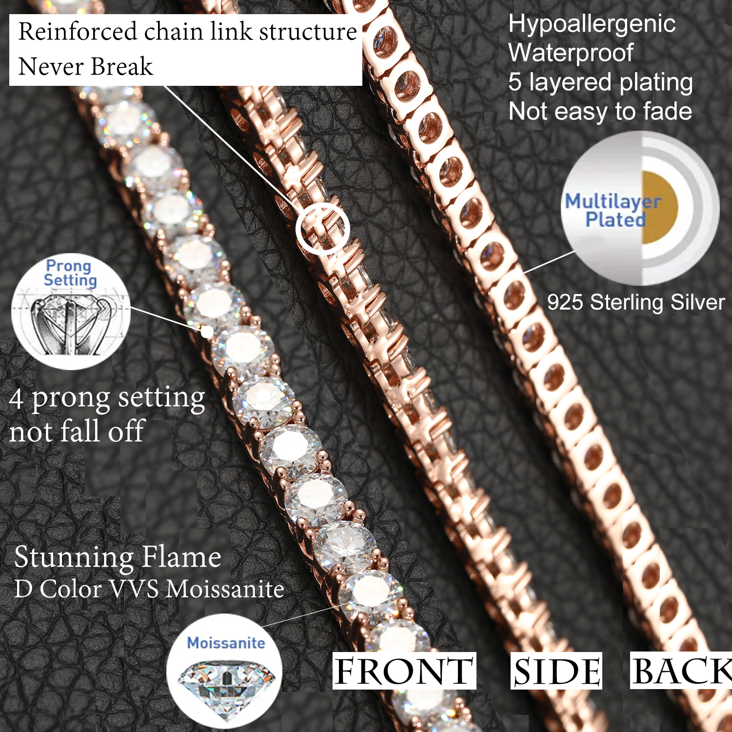 necklace moissanite chain Necklace bracelet passes diamond test Hip hop Jewelry Factory Iced Out VVS Diamond 20 Inch Tennis