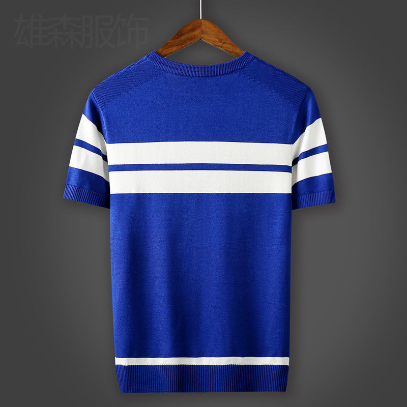Men's T-Shirts Spring Summer Men's T-Shirt Round Neck Short Sleeve Casual Men's T-Shirt Stripe Slim Fit Knitted Tee W75 230403