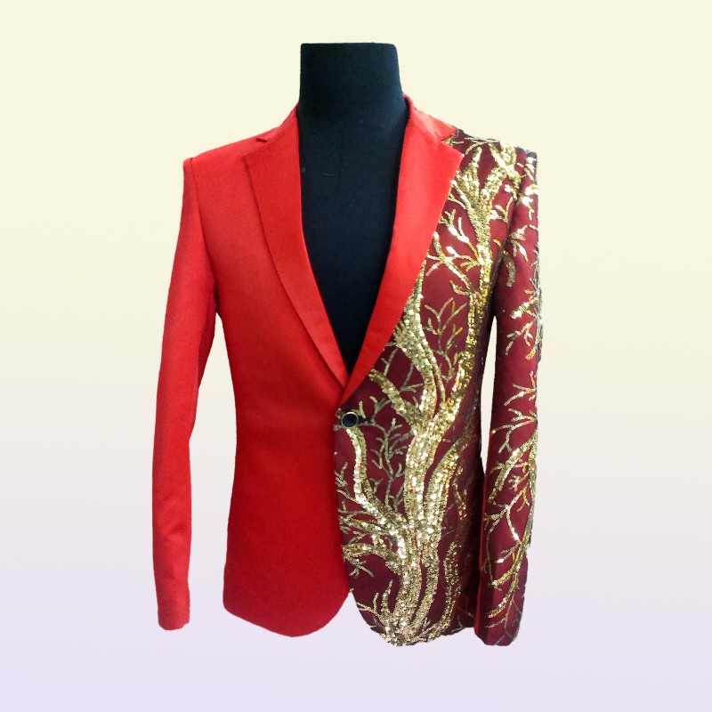 Men Court Jacket Singer Dancer Sequins Metal Chains Military Uniform male Stand Collar Stage Blazer Prom Party Shining Coat Bar Star Concert Nightcb C