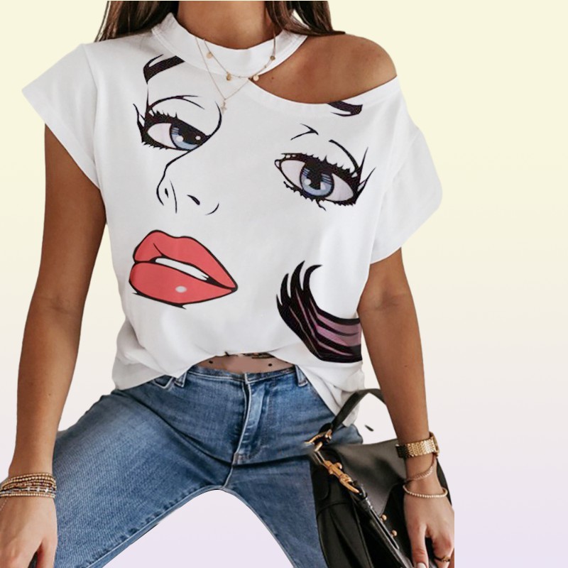 New Arrival Womens Tshirt Stand Collar Joint Print Lips Around The Neck Tops Tees Sleeveless Ladies Acetate Size S2XL