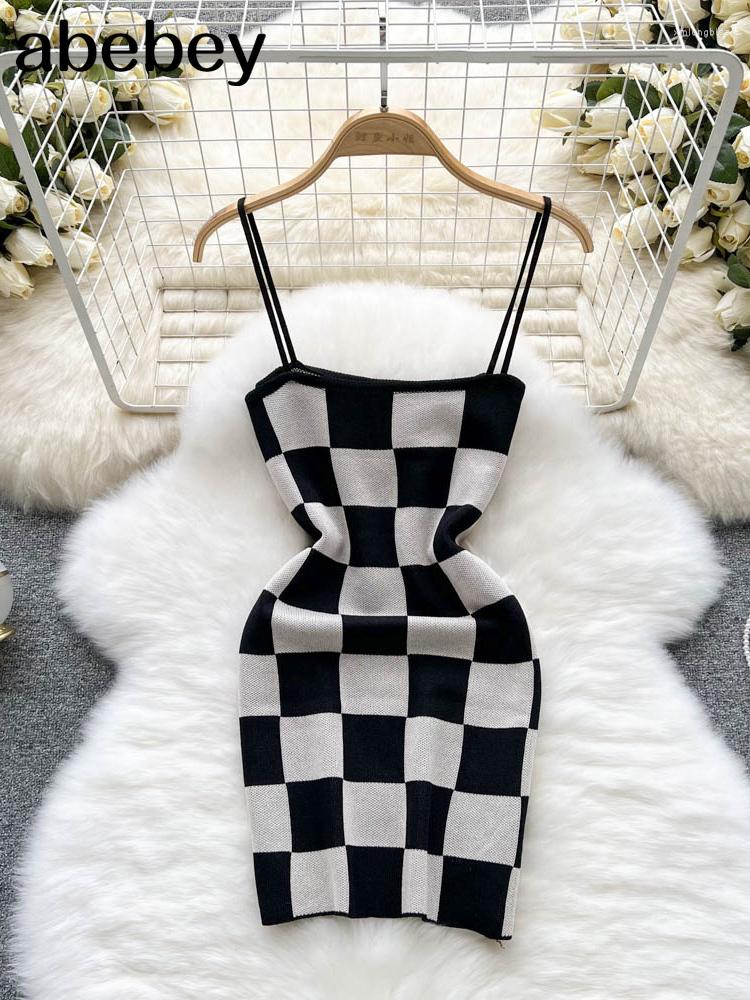 Casual Dresses 2023 Knitted Plaid Mini Sexy Bodycon Women Dress Spring Spaghetti Strap Side Short Elegant Chic Sweater Club Party, White 
Casual Dresses 2023 Knitted Plaid Mini Sexy Bodycon Women Dress Spring Spaghetti Strap Side Short Elegant Chic Sweater Club Party, White
