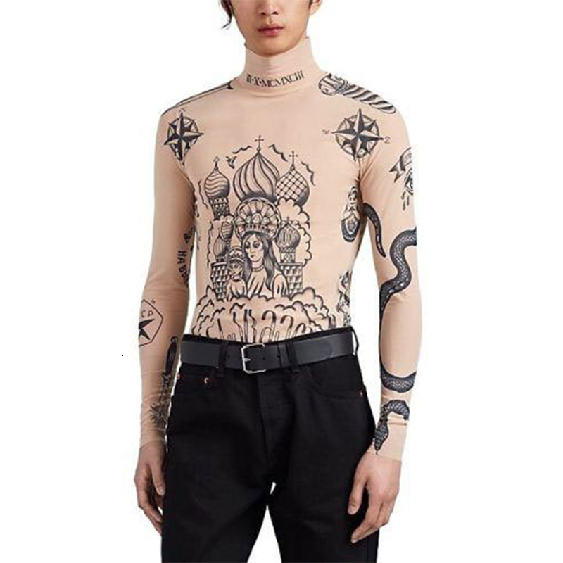 Men s T Shirts Y2K Men T Shirt Streetwear Spring Autumn Fashion Pattern Print Slim Fit Tees For Mens Trend Long Sleeve Turtleneck Pullover Tops 230403