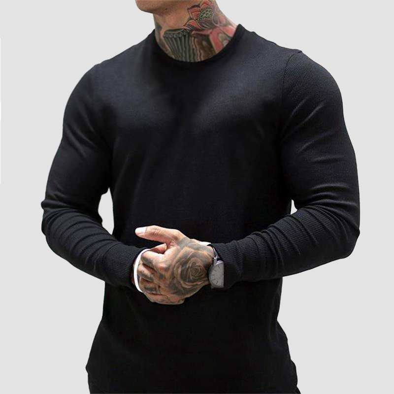 Men's T-Shirts Men's Sweater Long Sleeve T-shirt Solid Color Fitness Autumn Spring Leisure Sweatshirt 230403