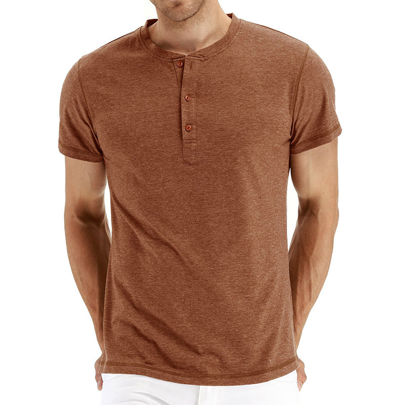 Men's T-Shirts Fashion Men's Summer Short Sleeve Henry Shirt Solid Button Casual Men's T-Shirt Camisetta Hombre 230403