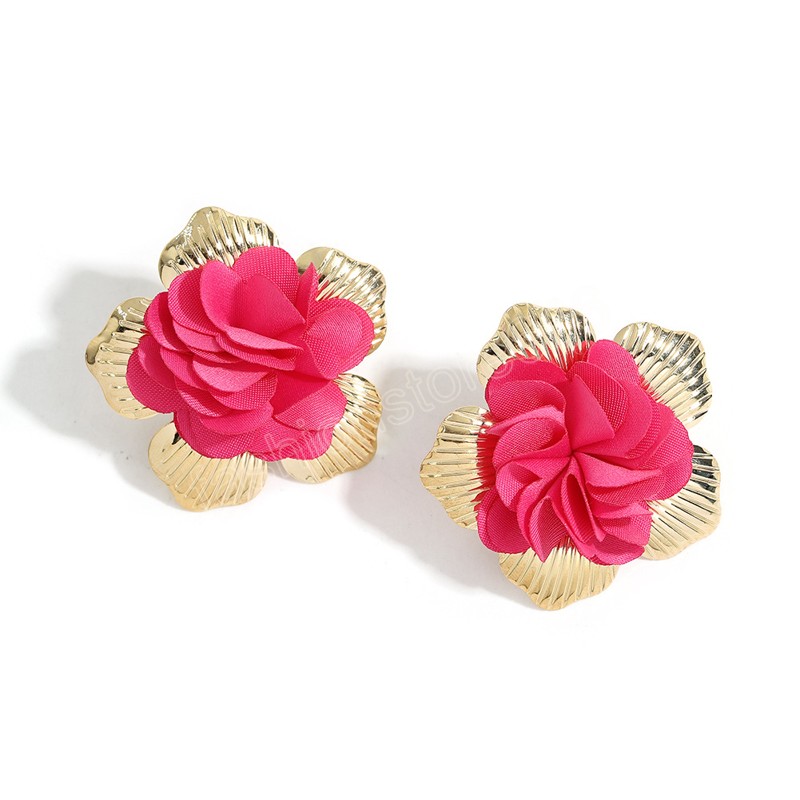 Elegant Fluffy Fabric Flower Earrings for Women Trendy Charms Wedding Stud Earrings Accessories 2023 Fashion Jewelry Ladies Gift