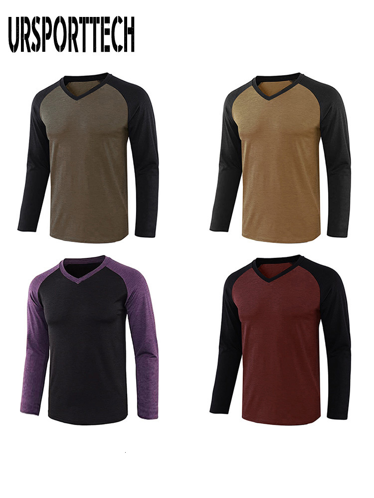 Men's T-Shirts Urporttech Spring Autumn Men's Large Full Sleeve Men's Casual Patch Work T-shirt Men's Fitness Top T-shirt 230403