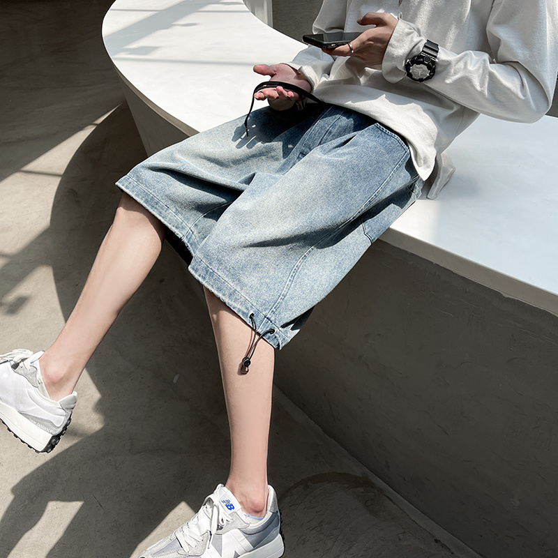 Men's Shorts Summer Korean Fashion Jeans Men's Wash Retro Loose 5th Men's Casual Street Wear Gradient Jeans 230403