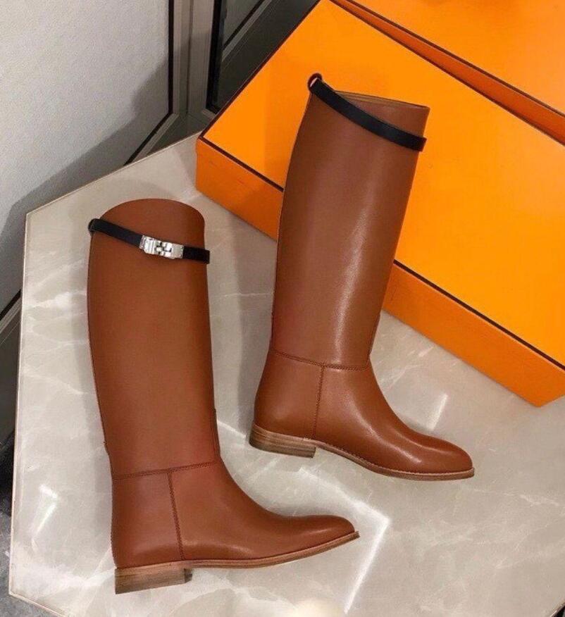 top quality For Lady Buckle Black Calf Leather brand Knight Long Knee Boot Designer Fashion Winter Famous Jumping Women Tall Boots Multi Color H Horse New gpp