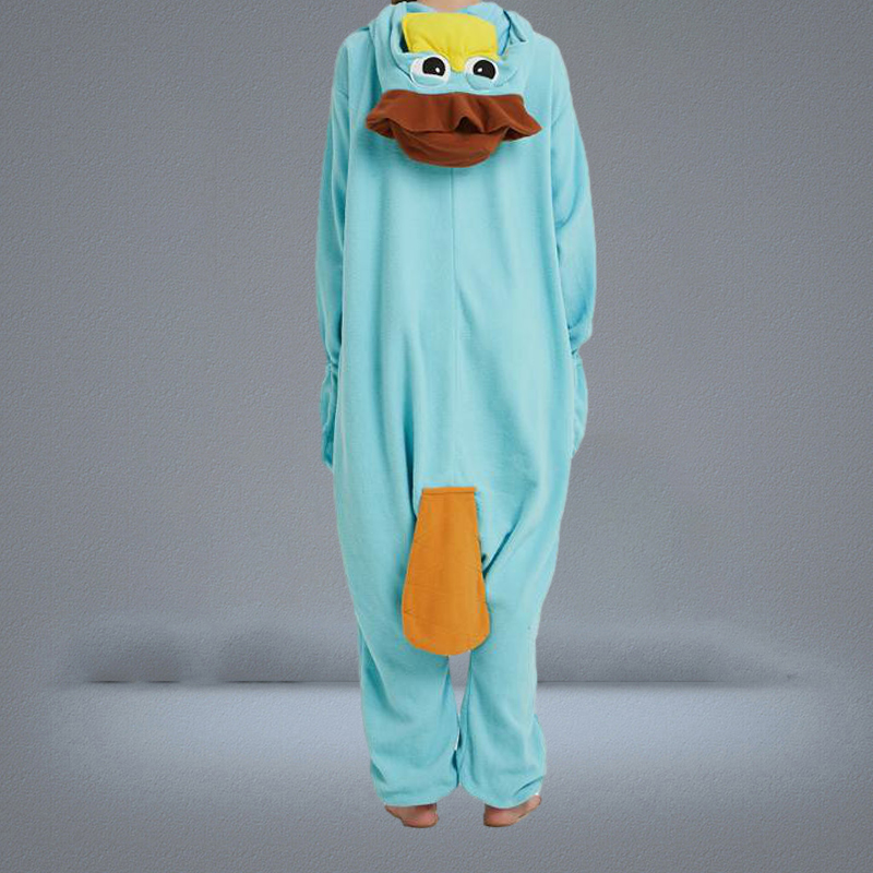 Blue Fleece Unisex Perry the Platypus Costume Onesies Cosplay Pajamas Adult Pyjamas Animal Sleepwear Jumpsuit7286635