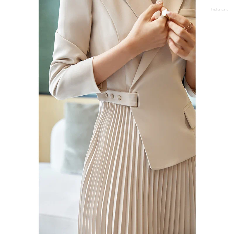 Casual Dresses Women Spring And Autumn Design Sense Office Lady OL Warm Style Suit Dress Irregular Waist Pleated Skirt