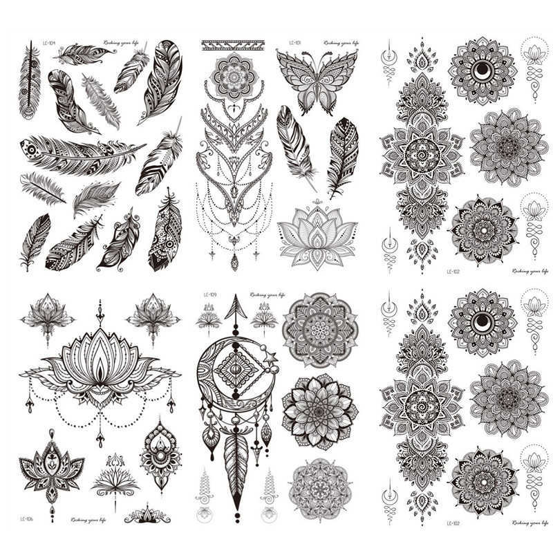 Temporary Tattoos Black Lace Pattern Rose Peony Flower Girls Temporary Tattoos for Waterproof Tattoo Stickers 3D Blossom Lady Shoulder DIY Z0403