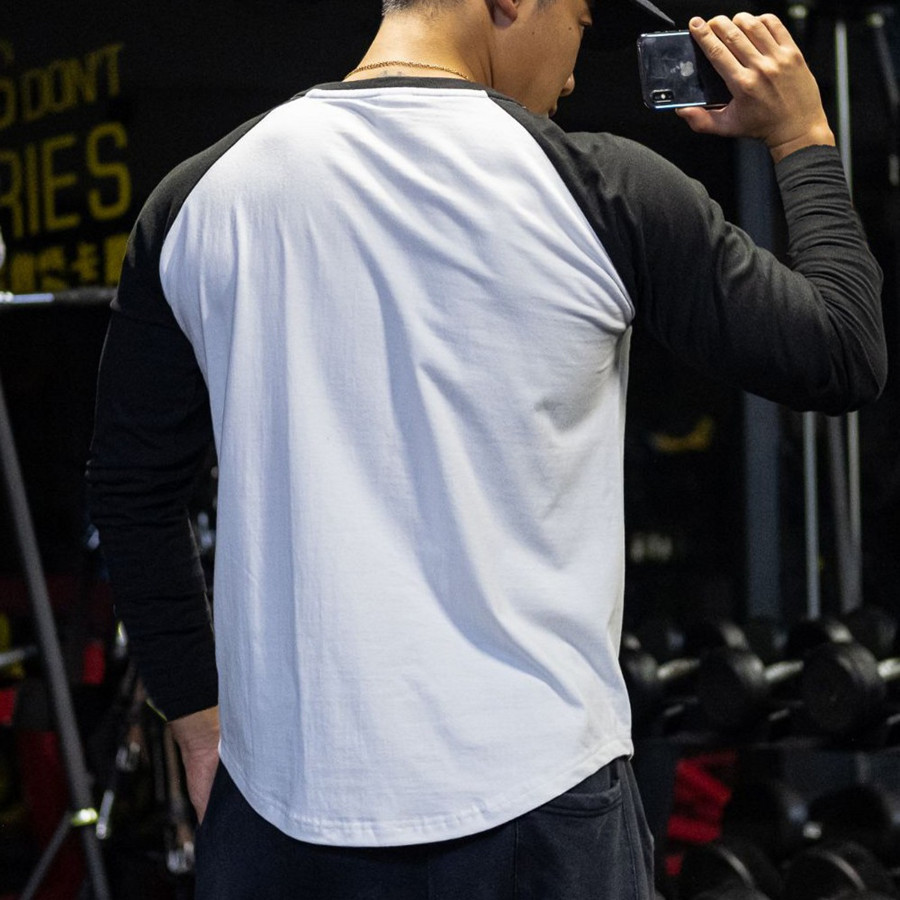 Men's T-Shirts Casual Long Sleeve T-shirt Men's Fitness Cotton Spliced Work T-shirt Men's Gym Exercise Top Spring Autumn Running Sports