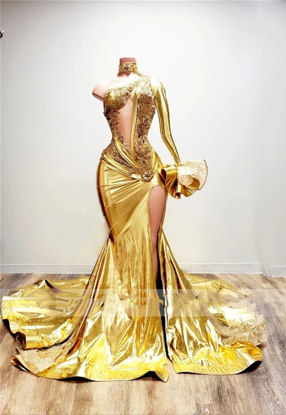 Sparkly Gold Crystal Beading Prom Dresses For Black Girls Plus Size Graduation Mermiad Party Gowns Vestidos De Novia