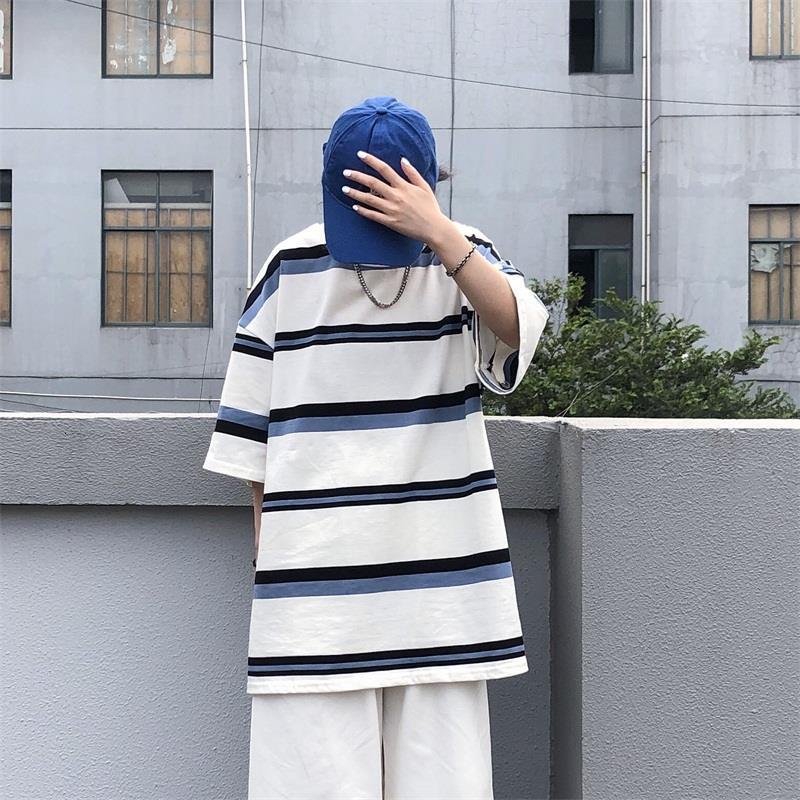 Men's T-Shirts Black Stripe T-shirt Boys Summer Punk T-shirt Boys Japanese Cool Clothing Casual Punk Clothing Loose Hip Hop Gothic Men's T-S