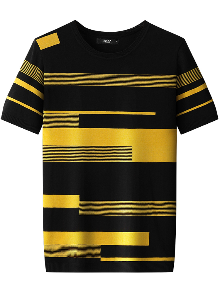Men's T-Shirts Summer Men's Striped Top and Tee Ice Silk Quick Dry Ultra Thin T-Shirt Knitted Breathable Tee Fashion O-Neck T-Shirt S36 2304