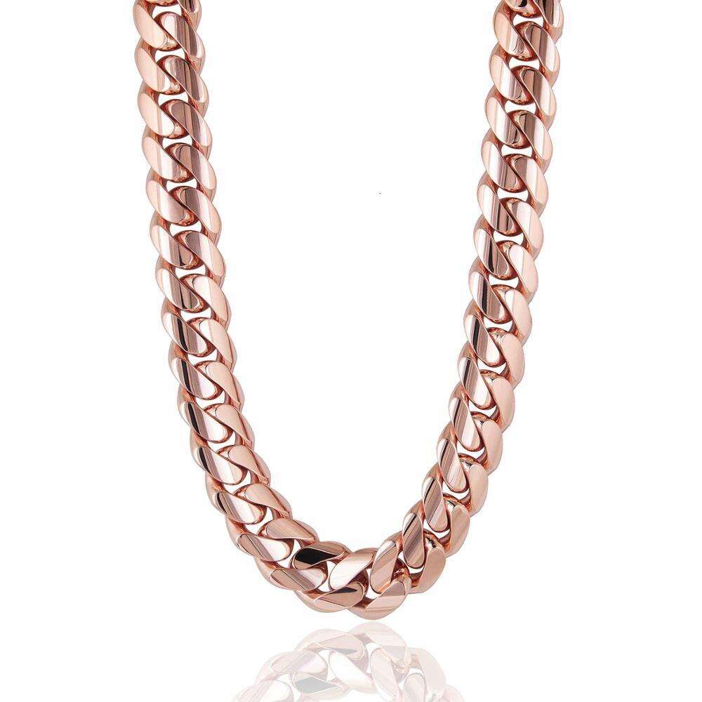necklace moissanite chain Wholesale Stainless Steel Mens Link Necklace 14k Rose Gold Thick Miami Cuban Chain