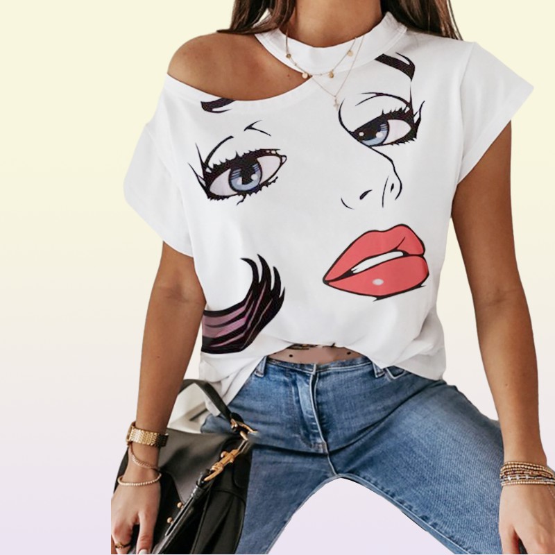 New Arrival Womens Tshirt Stand Collar Joint Print Lips Around The Neck Tops Tees Sleeveless Ladies Acetate Size S2XL