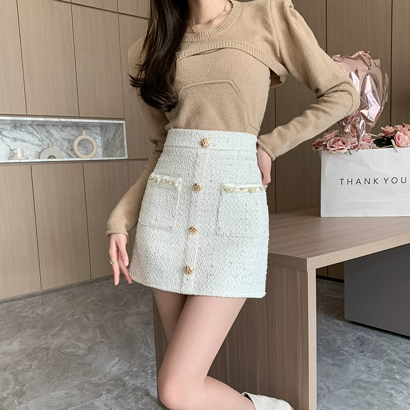 Womens tweed woolen A-line autumn winter bodycon tunic short skirt SMLXLXXL