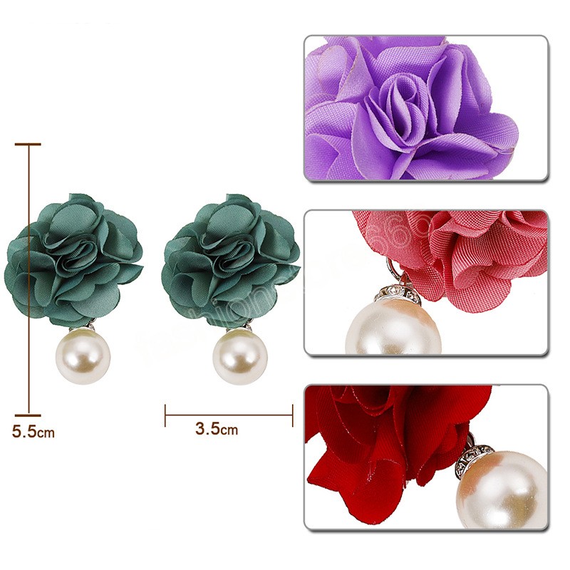 Elegant Colorful Fluffy Fabric Flower Dangle Earrings for Women Trendy Pearl Pendant Earring 2023 Fashion Jewelry Accessories Gift