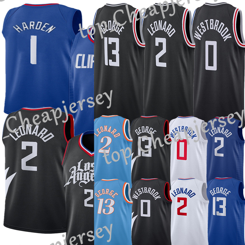 #0 Russell Westbrook Basketball Jersey James 1 Harden Kawhi Leonard Paul George Marcus Morris Ivica Zubac Nah'Shon Hyland City Eric Gordon jerseys