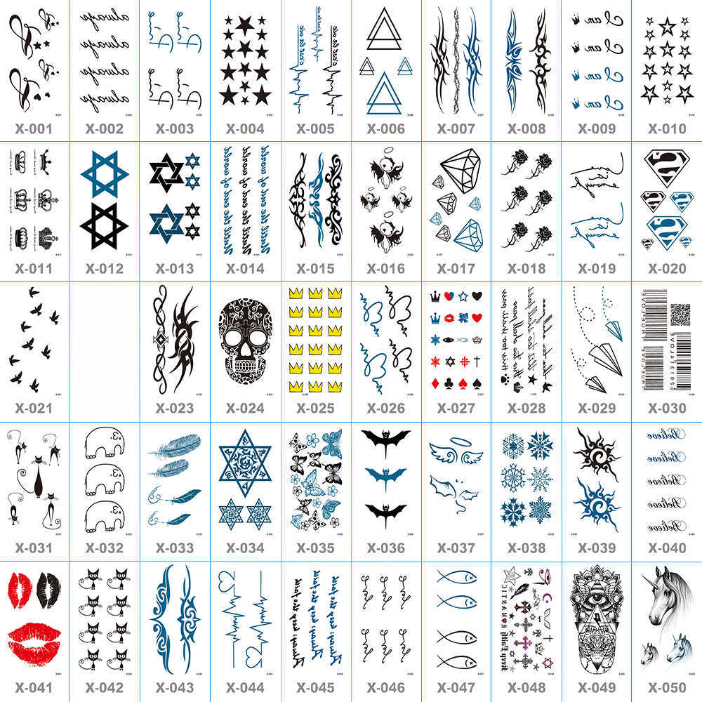 Temporary Tattoos Waterproof Temporary Tattoo Sticker Black English Letters Stars Feathers Waves Men and Women Art Tattoo Chest Neck Arm Tattoo Z0403