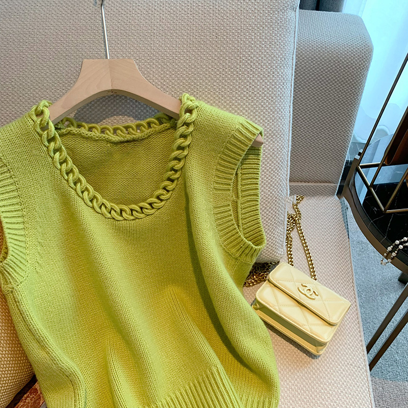 Women's Vests Korean Fashion Knitted Sweater Tank Top Women's Sleeveless Round Neck Women's Fashion Drawn Top Elegant Retro Women'