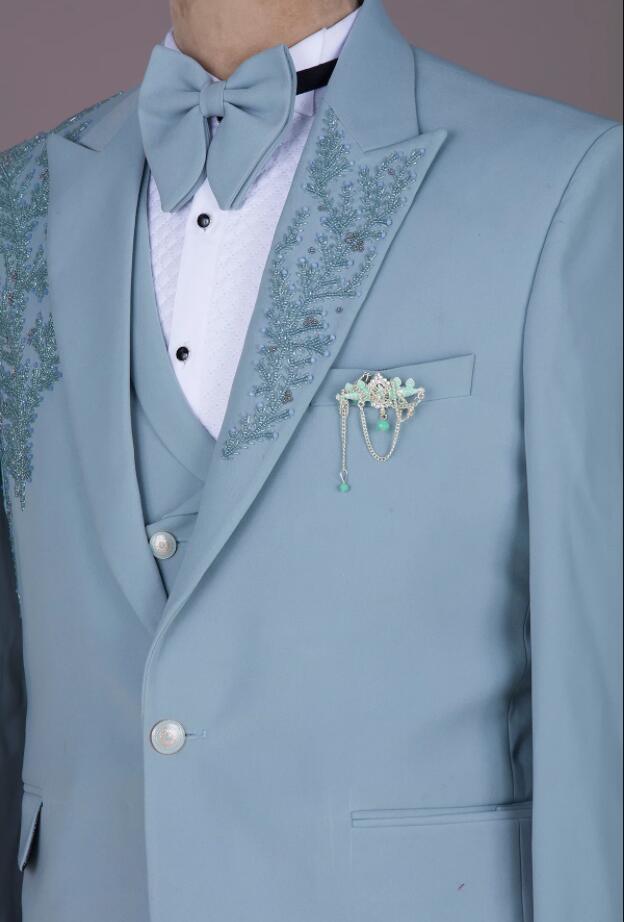 Three Pieces Wedding Tuxedos Men Suits Handsome Casual Applicants Peaked Lapel Suit One Buttons Customized Packets Multi-scenario Coat Vest Pants