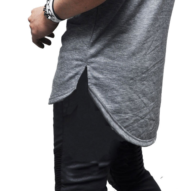 Men's T-Shirts Men's Short Sleeve Medium Zipper T-shirt Hip Hop Solid Street Apparel T-shirt Side Sewn T-shirt Men's Long Swing Hem Fun