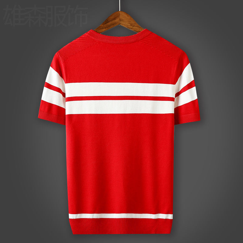 Men's T-Shirts Spring Summer Men's T-Shirt Round Neck Short Sleeve Casual Men's T-Shirt Stripe Slim Fit Knitted Tee W75 230403